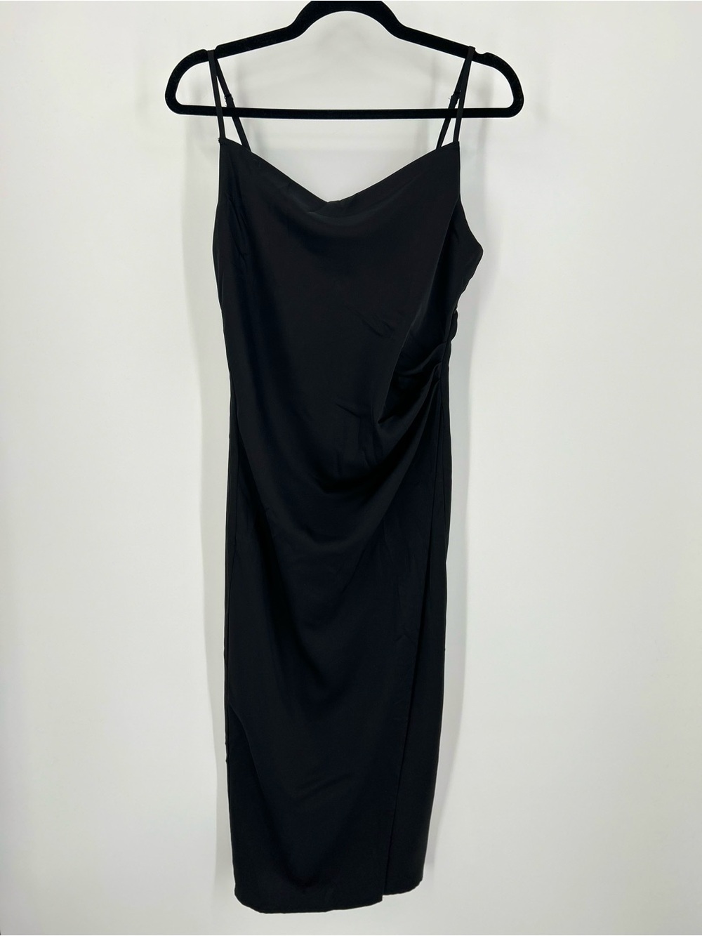 Lulus Black Cowl Neck Ruched Midi Slip Dress Sz S Whimsigoth '90s Goth